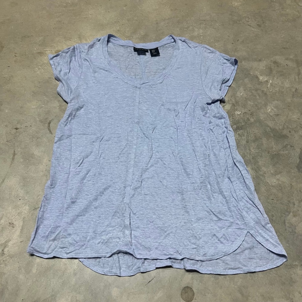 Tahari Womens 100% Linen V-Neck Top Blouse Blue Short Sleeve Size M